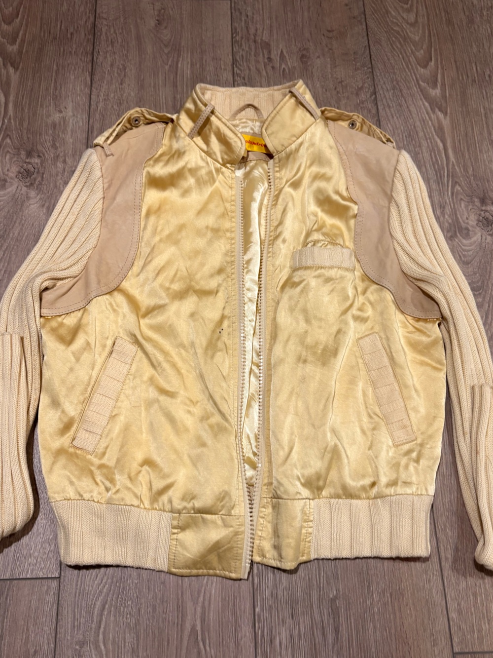 Catherine Malandrino Cream Satin and Knit Bomber Jacket